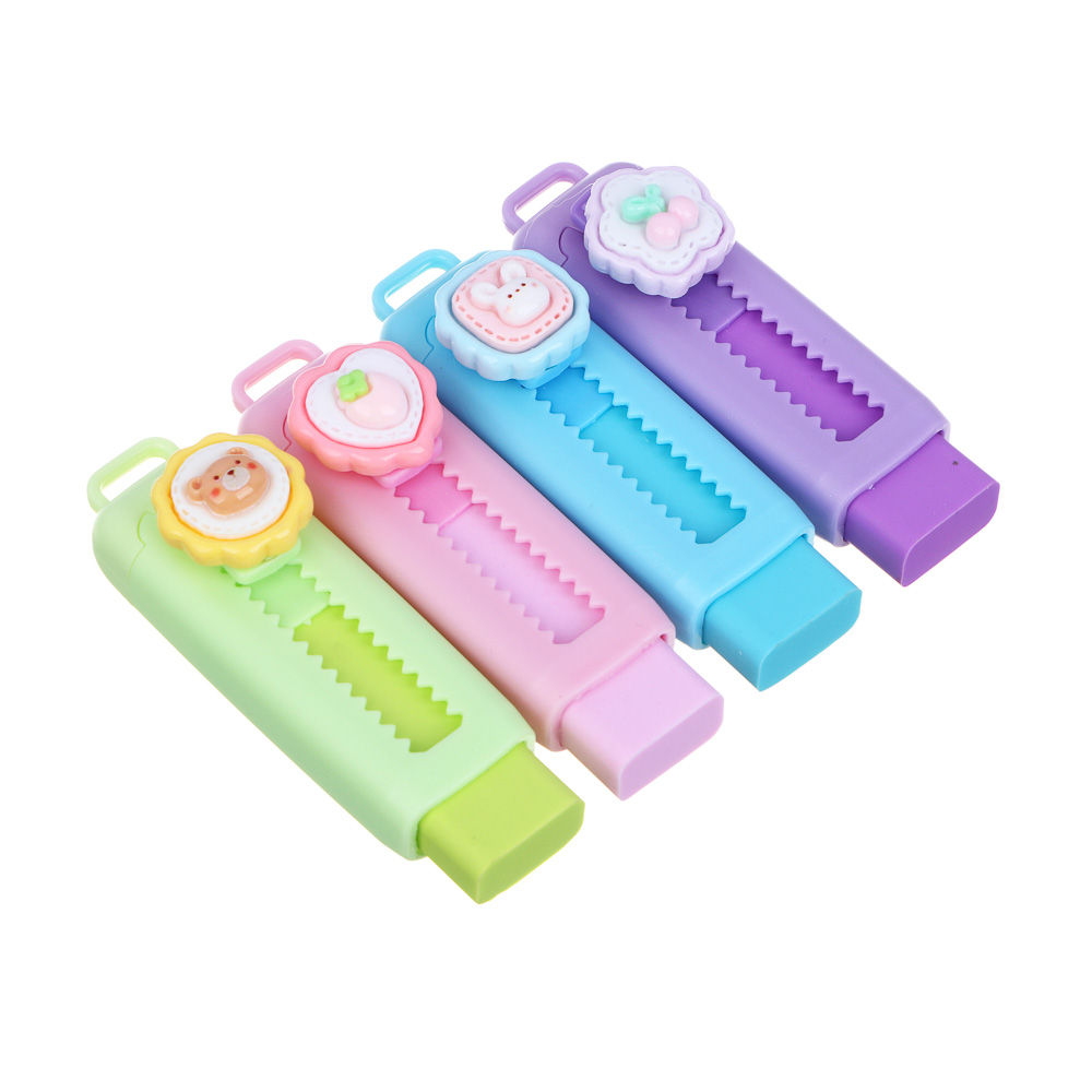 Ластик выдвижной с фигуркой, 8,5х2,5х2,8см, ТПР, пластик, 4 дизайна, арт.№ 607-069