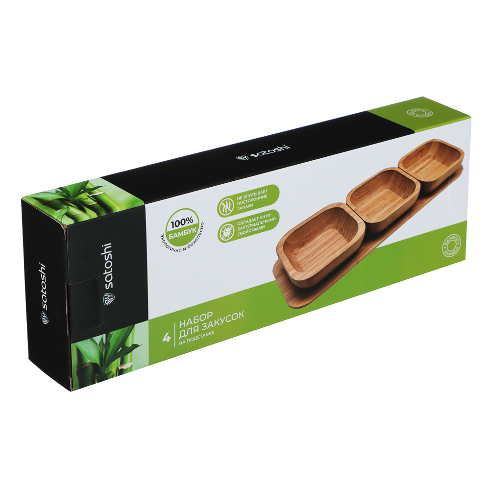 SATOSHI Набор для закусок на подставке 4пр., бамбук, 33х10.8х4.7см, арт.№ 883-551