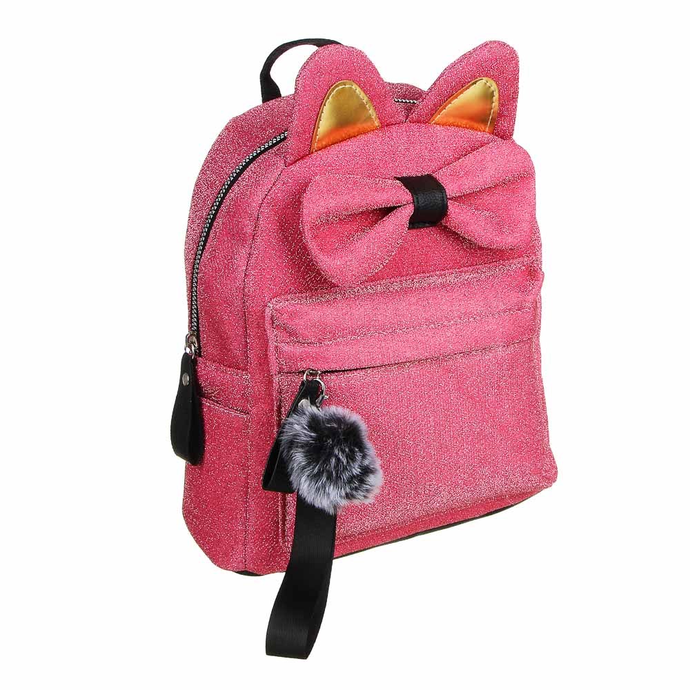Мини-рюкзак 30x28x12см, 1 отд., 3карм., аппликация, ПЭ с блестками, отд.иск.кожей, брелок, красный, арт.№ 254-541