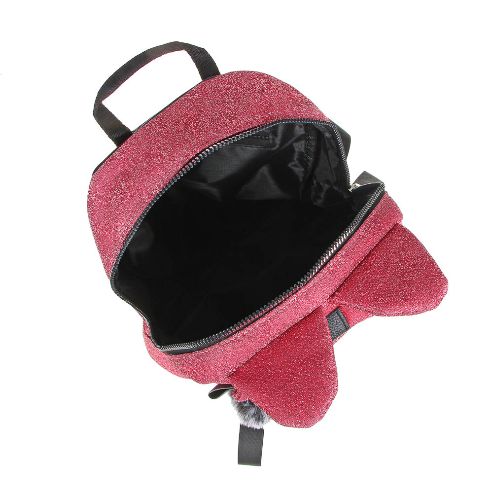 Мини-рюкзак 30x28x12см, 1 отд., 3карм., аппликация, ПЭ с блестками, отд.иск.кожей, брелок, красный, арт.№ 254-541