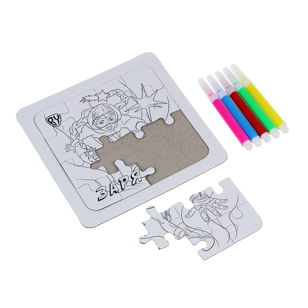 ПРОМО Набор Пазл-раскраска 14x14 см, с набором фломастеров, герои вселенной BY, 6 дизайнов, арт.№ 284-260