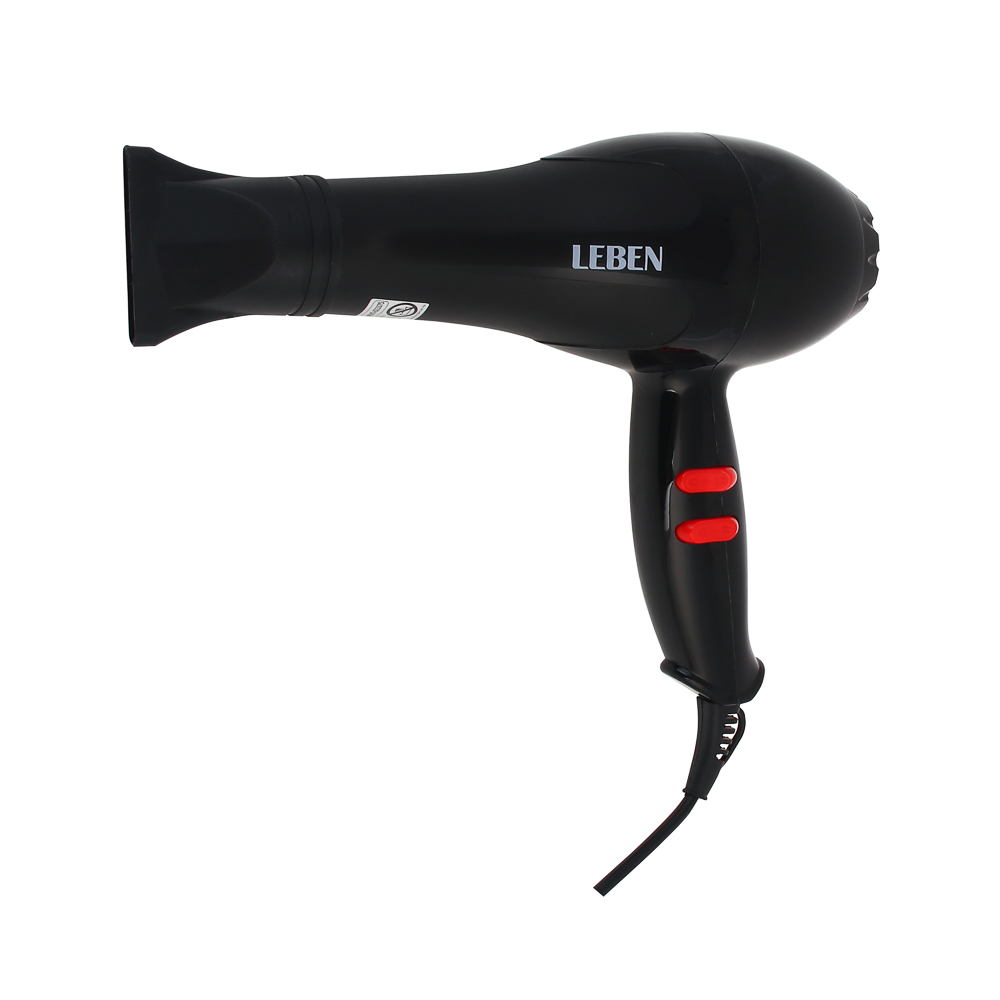 LEBEN Фен для волос, 900 Вт, 2 скорости, 2 темп.реж., черный, концентратор, арт.№ 259-226