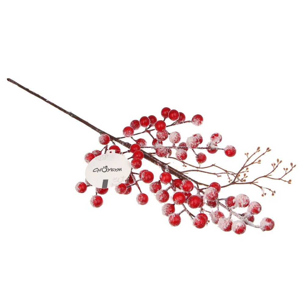 СНОУ БУМ Ветка с заснеженными ягодами 52 см, металл, пластик, арт.№ 353-500