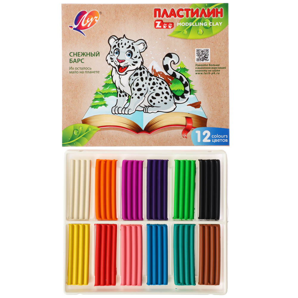 ЛУЧ Пластилин "ZOO", 12 цветов, 180 грамм, в картонной коробке, 29С 1722-08, арт.№ 239-068