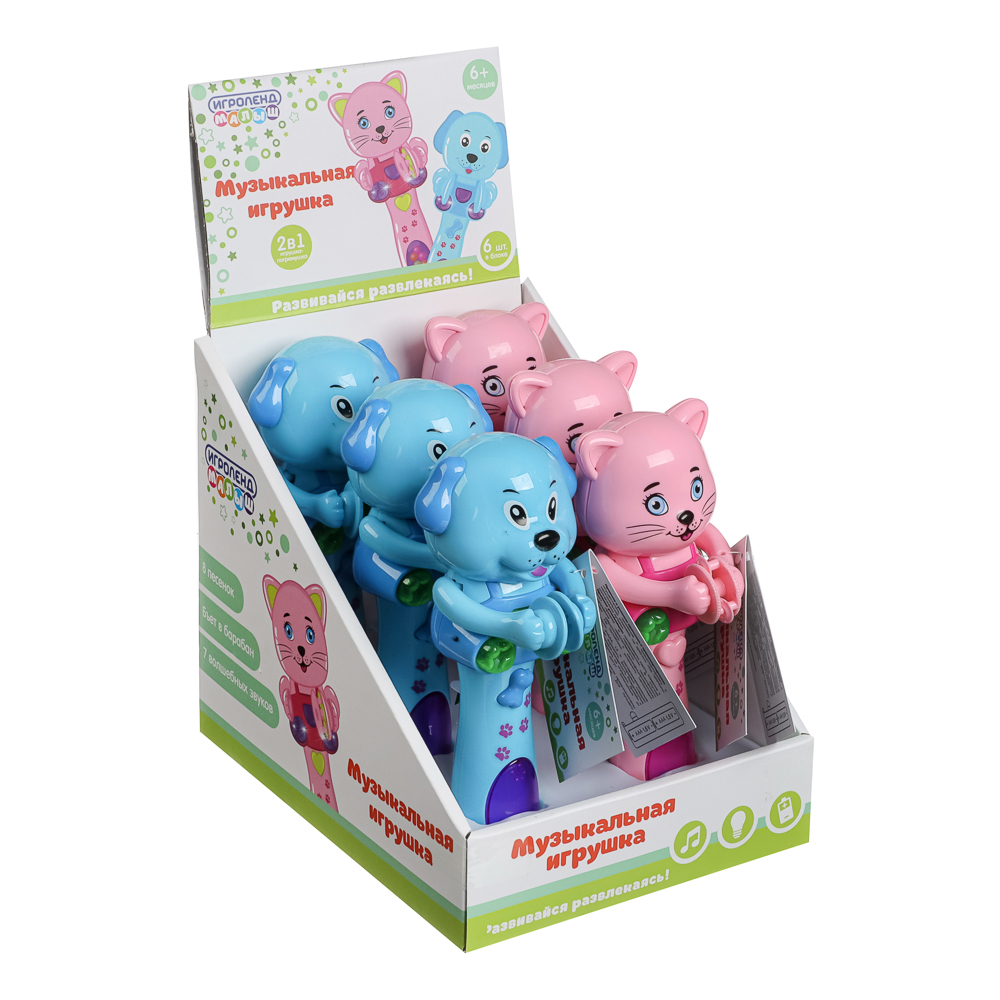 ИГРОЛЕНД Игрушка музыкальная в виде животного, пласт., 2ААА, 16х6х5,5см, 2 дизайна, арт.№ 272-641