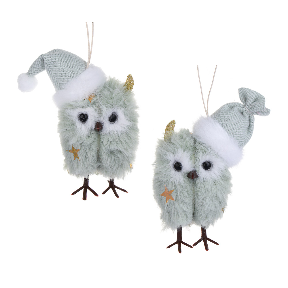 СНОУ БУМ Сувенир елочный Сова в шапке 11 см, полиэстер, св-зеленая, 2 вида, арт.№ 397-470