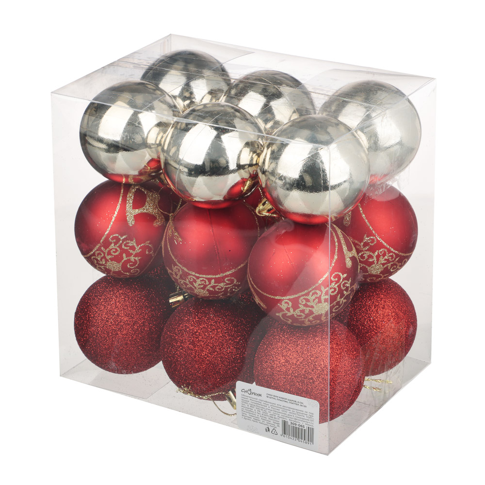 СНОУ БУМ Набор шаров 6 см, 18 шт, пластик, глиттер, 26-101, арт.№ 309-065