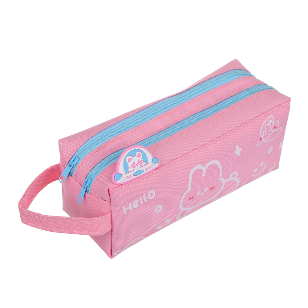 ПУШИСТЫЙ ЗАЙКА Пенал прямоугольный, 20х8х7см, 2 отд., ткань "оксфорд" с принтом, декор, пакет, арт.№ 238-432