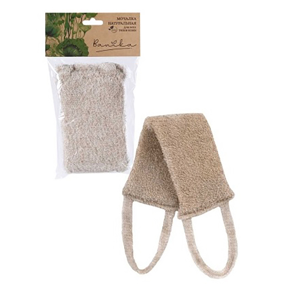 Мочалка "Длинная", лён, поролон, 35х9см, арт.№ 361-159