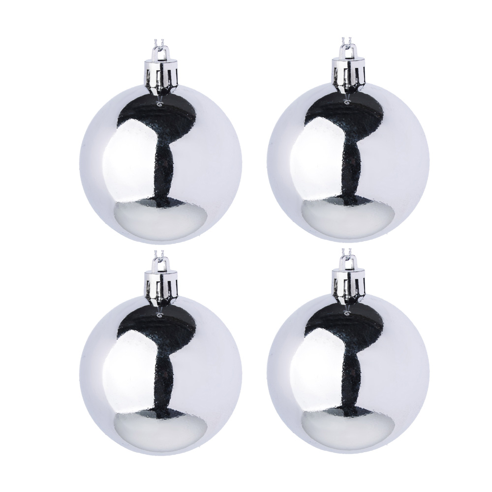 СНОУ БУМ Набор шаров 4шт 8см пластик, серебро, арт.№ 372-582