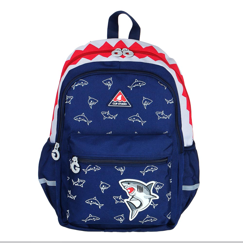 Рюкзак подростковый 39x30x19,5см, 2 отд., 3 карм., аппликация, принт в форме зубов акулы, ПЭ, синий, арт.№ 254-552
