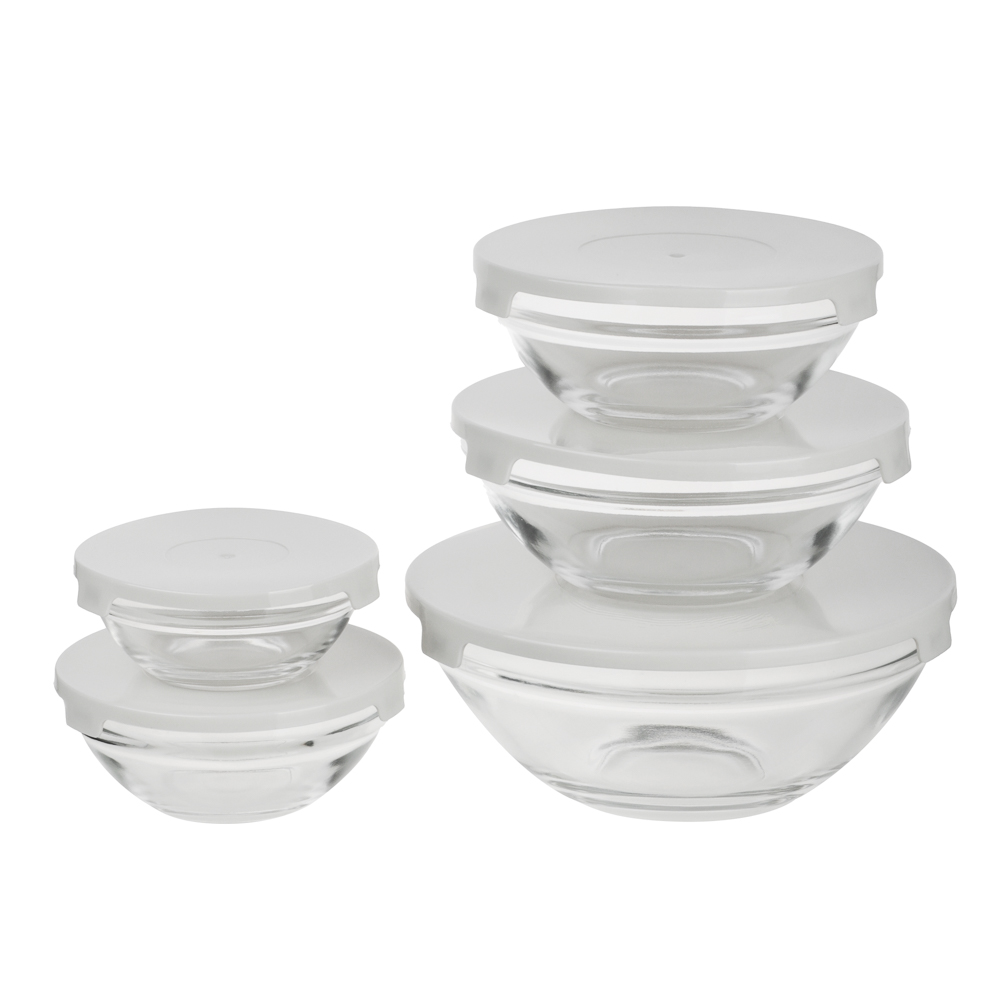 MILLIMI Набор салатников с крышкой 5 шт: 900/ 500/350/200/130 мл, стекло, пластик,  серый, арт.№ 878-609