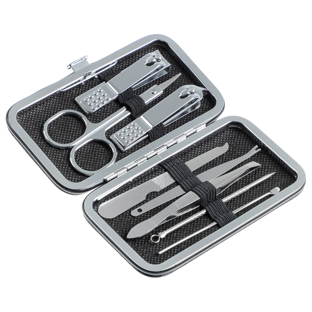 ЮНИLOOK Набор маникюрный 8 предметов, металл, 10,7х6см, черный, арт.№ 305-430