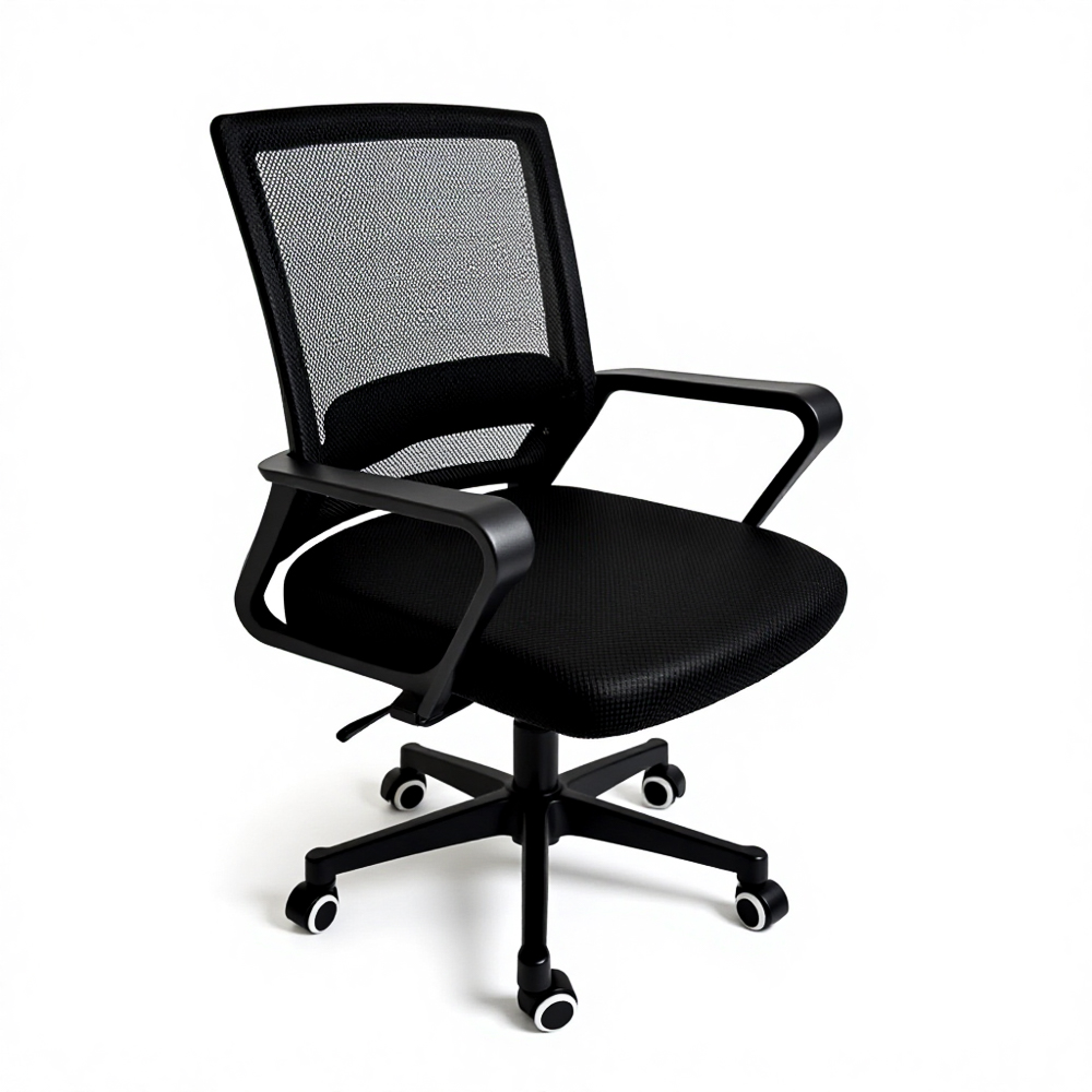 Кресло офисное BY, черное, ножки нейлон, наполнитель поролон, регулировка высоты, 47х47 см, арт.№ 405-121