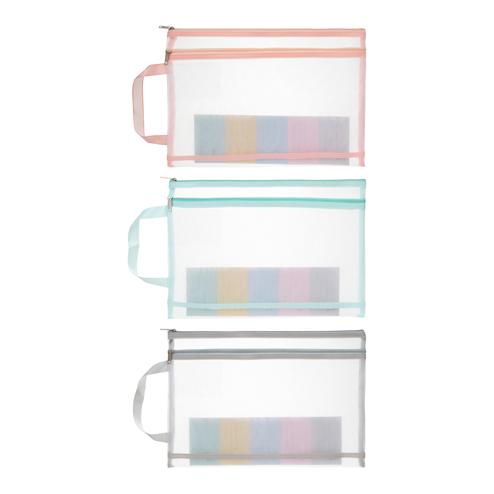 Папка для тетрадей А4 с ручкой, 34х24,5см, "Ничего Лишнего", сетчатая ткань, 2 отделения, 3 цвета, арт.№ 532-091