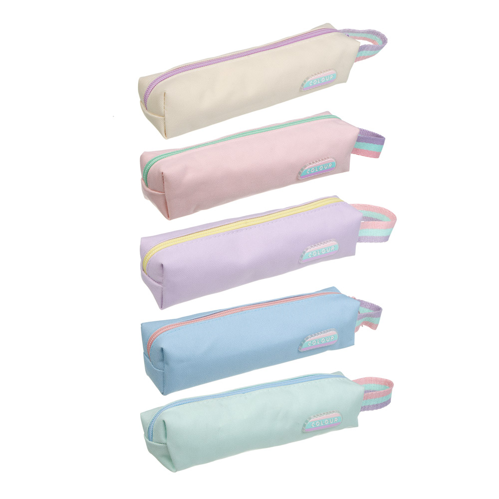 Пенал прямоугольный 1 отделение, 20х4,5х4,5см, полиэстер, пастель 5 цветов, арт.№ 541-013