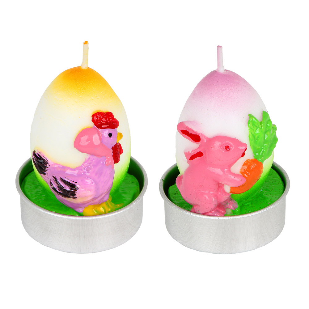 Набор свечей в виде курочек, 4 шт, 5x3,8 см, парафин, металл, 2 вида, арт.№ 527-002