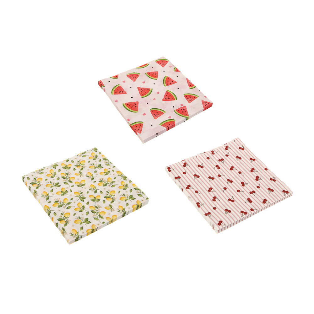Набор салфеток бумажных "Фрукты" тм Fntastic, 33х33 см, 12 шт, 3 вида, арт.№ 530-494