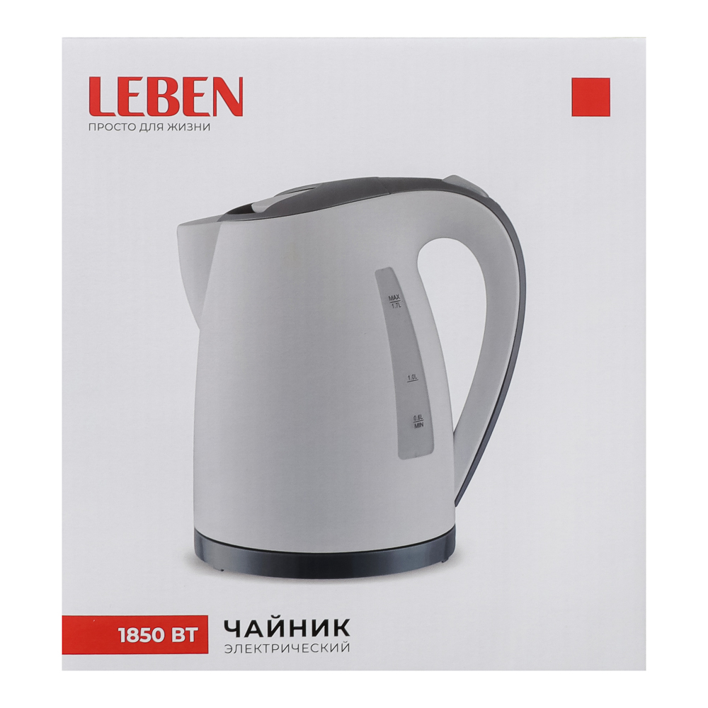 LEBEN Чайник электрический 1,7л, 1850Вт, пластик, арт.№ 291-070