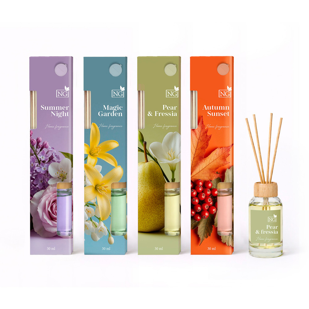 Ароматизатор диффузор с палочками тм NEW GALAXY,30мл,летн.ночь,магич.сад,осен.закат,pear and freesia, арт.№ 778-333