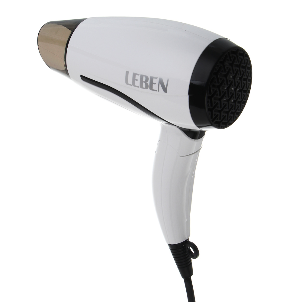 LEBEN Фен для волос, складной, 1200 Вт, 2 скорости, бело-черный, концентратор, арт.№ 259-228