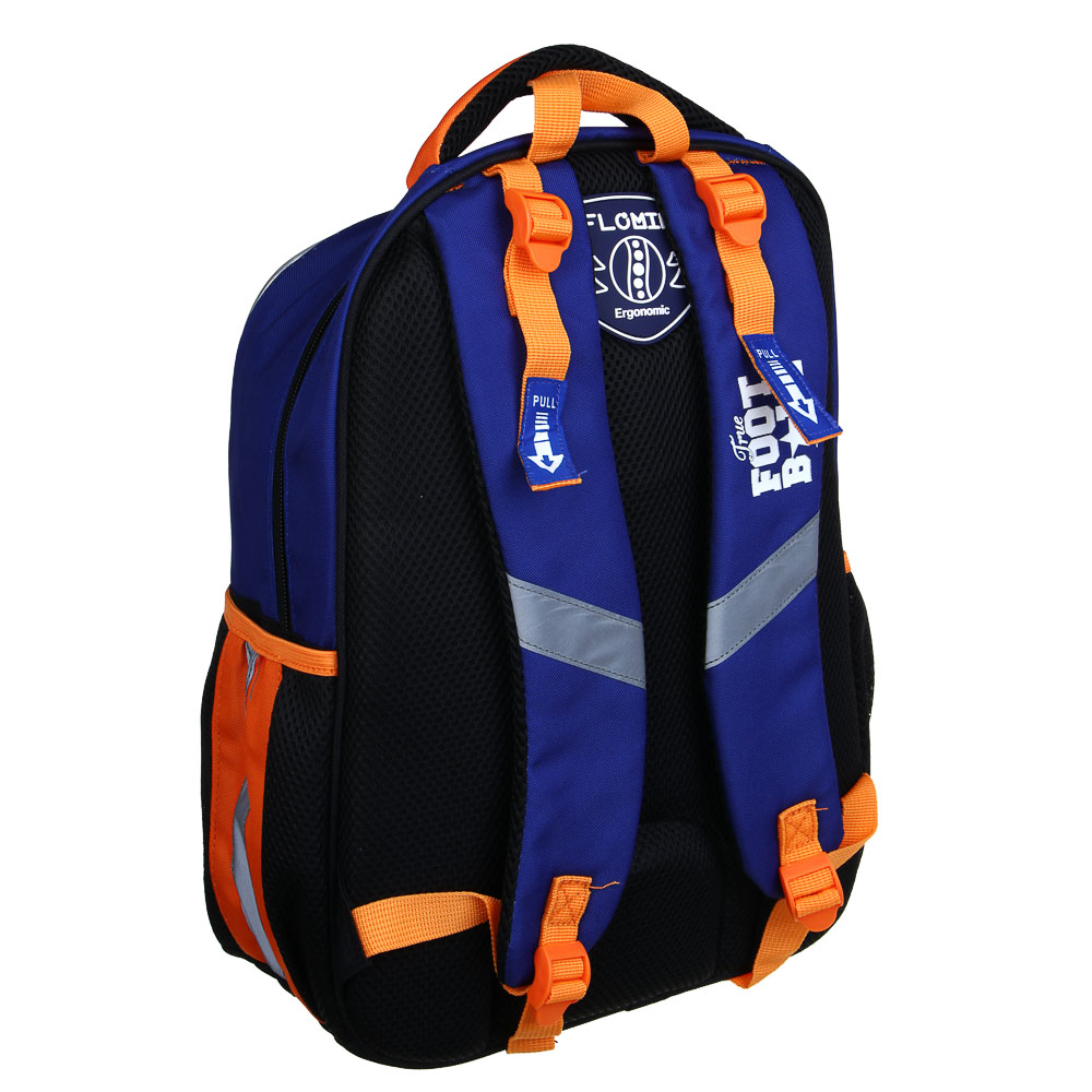 FLOMIK Рюкзак школьный 39х30х22см, "Футбол", 1 отд., 1 передний, 2 бок. карм., эрг.спинка, упл.лям., арт.№ 524-236