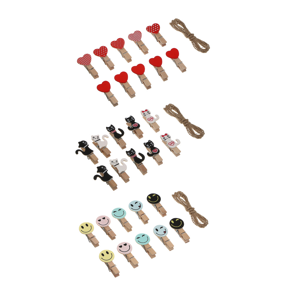 Прищепки декоративные, 3,5x0,7 см, набор 10 шт., дерево, 3 диз., арт.№ 531-097