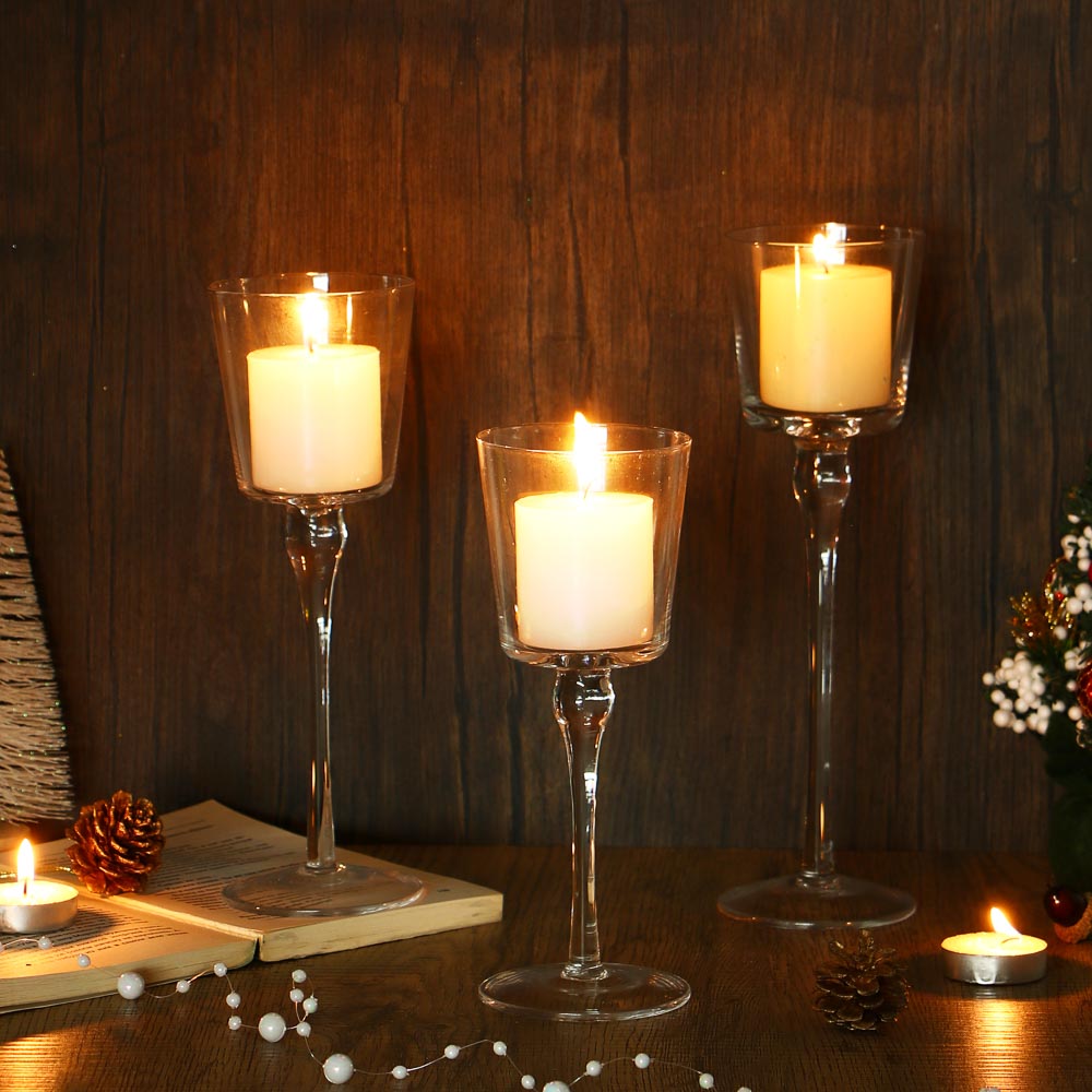 Набор из 3-х подсвечников, 20см, 23см, 26см, стекло, арт.76, арт.№ 477-221