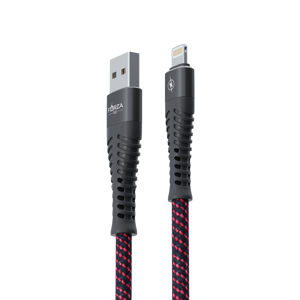 Кабель для зарядки USB(A)-iP FORZA Венеция, 1м, 2А, тканевая оплётка, 3 цвета, пакет, арт.№ 916-228