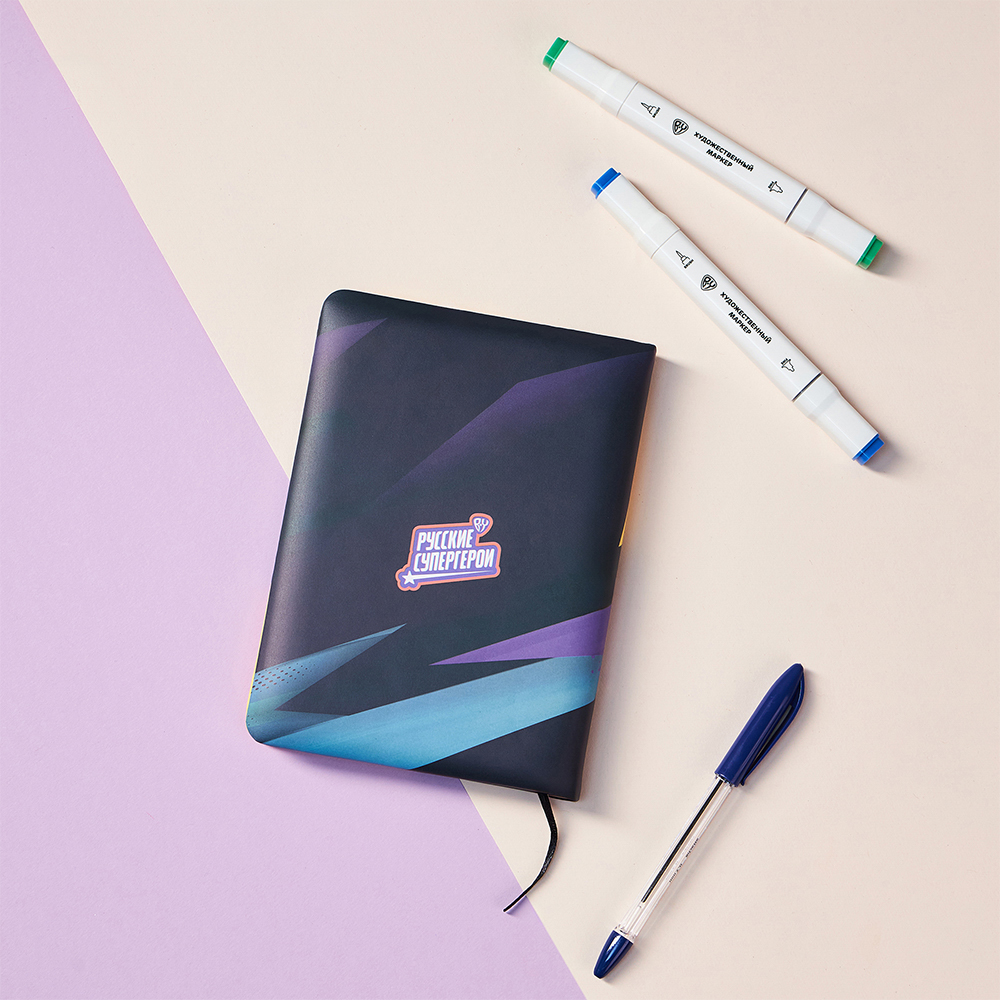 Записная книжка на пружине 96 листов 17,8х13 см "Конёк Джуниор" BY Русские Супергерои, обложка-мялка, объемные элементы, арт.№ 557-082