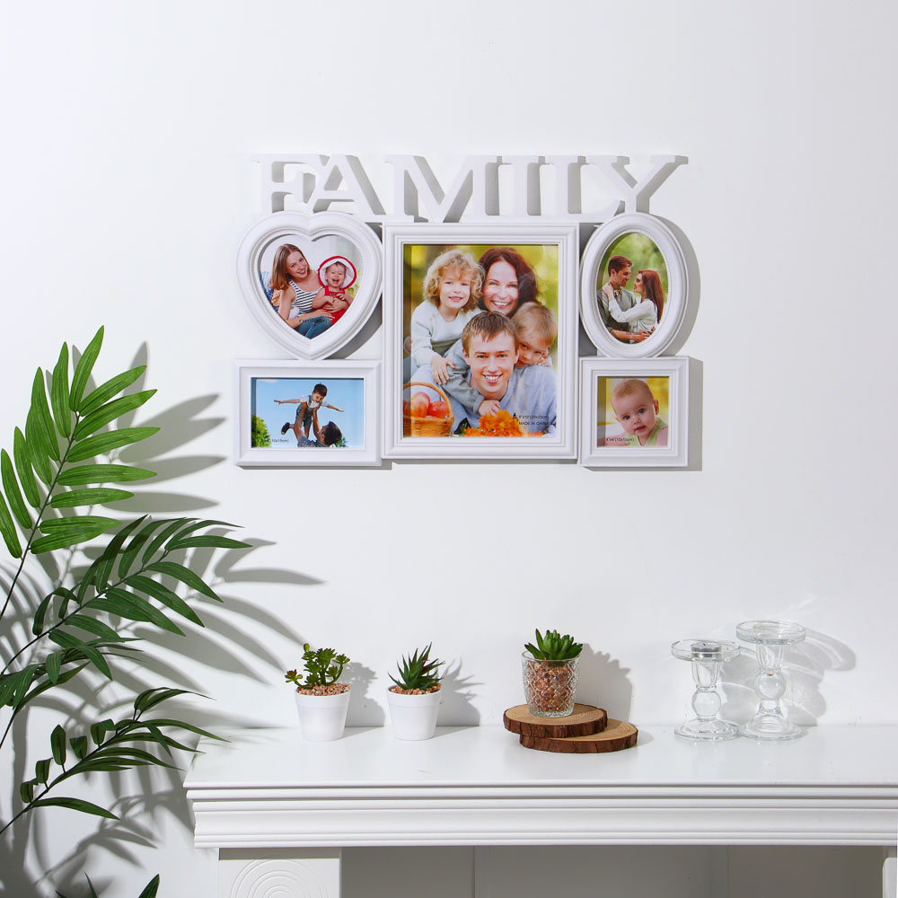Фоторамка на 5 фотографий, 40х50 см, пластик, цвет белый, арт.№ 424-131