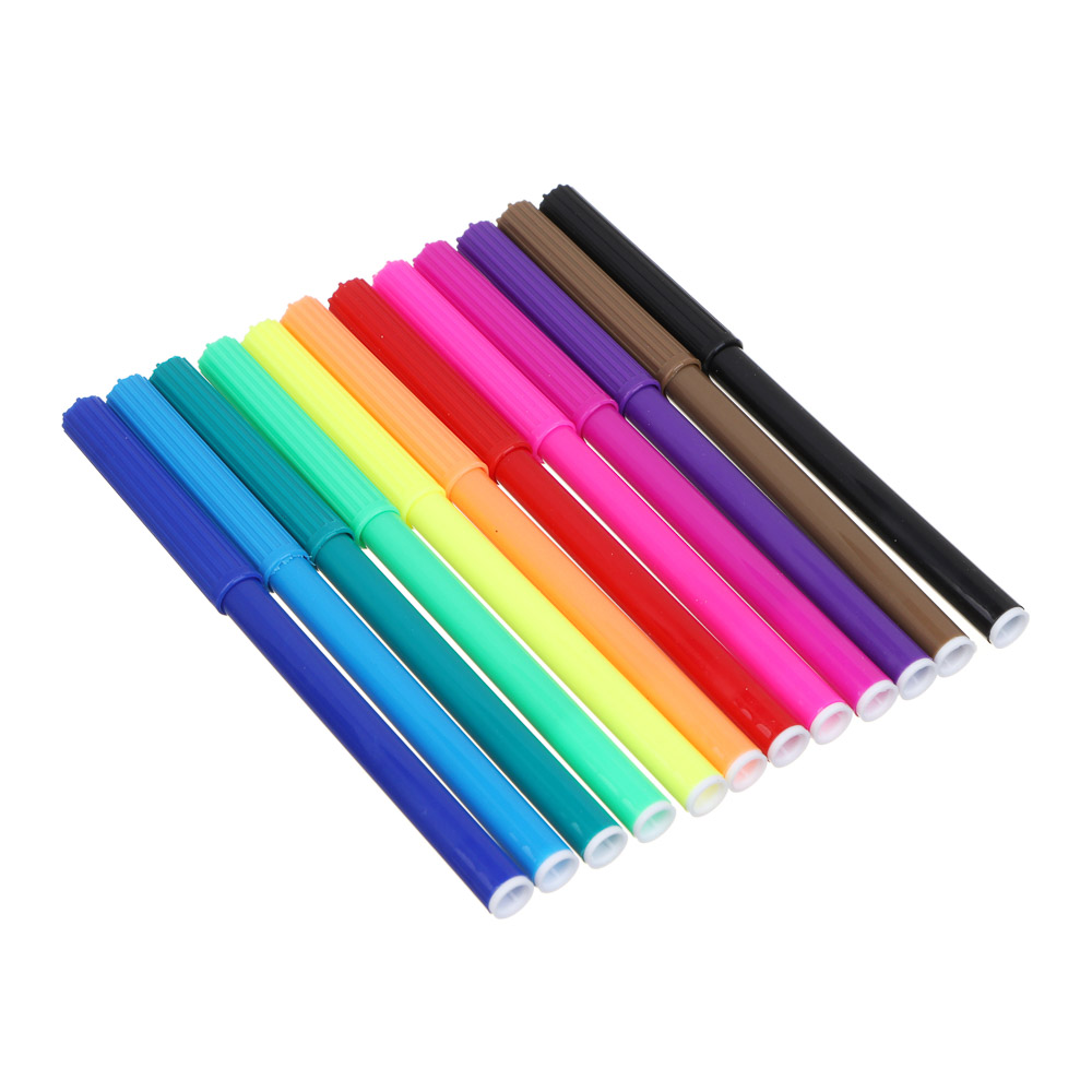 Кавай Фломастеры 12 цветов, с цвет. вентилир. колпачком, большие, смываемые, пл., ПВХ пенал, арт.№ 256-006