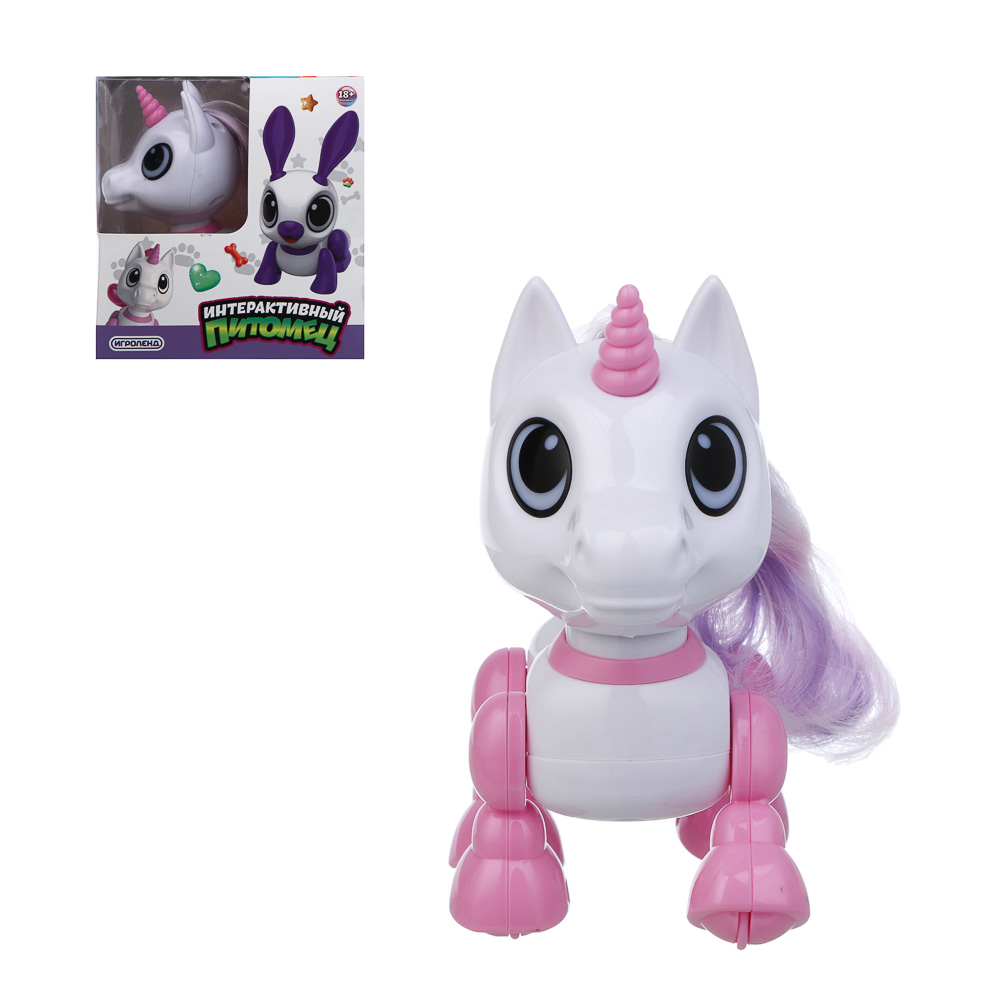 ИГРОЛЕНД Игрушка "Интерактивный питомец" единорог, ABS, звук, свет, движ., 2хAAA, 12,5х8х13,5 см, арт.№ 272-919