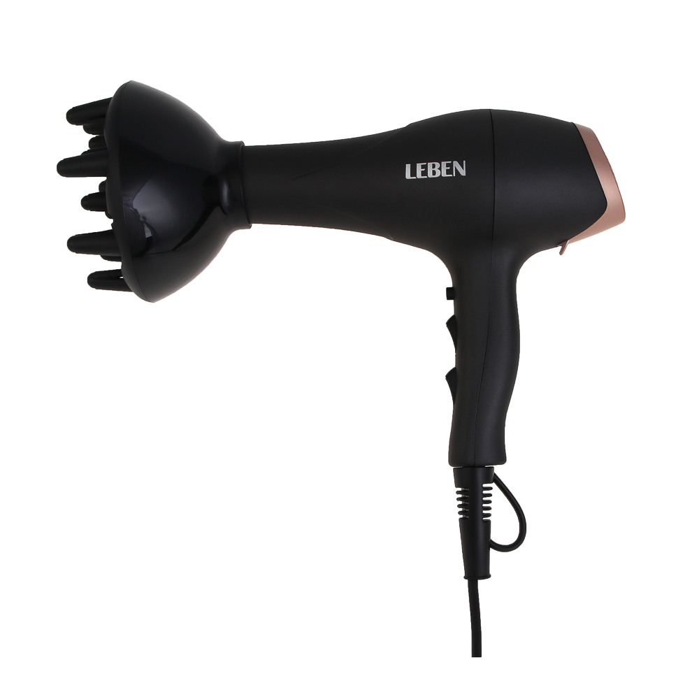 LEBEN Фен для волос, AC мотор, 2400 Вт, ионизация, шнур 200см, 2 скорости, 3 темп.реж., концентратор, арт.№ 259-233