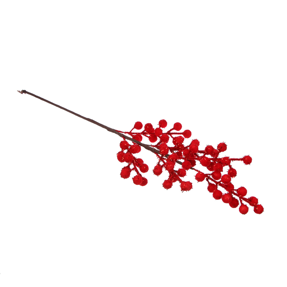 СНОУ БУМ Ветка с ягодами 60 см, металл, пластик, 2 цвета, белый, красный, арт.№ 353-503
