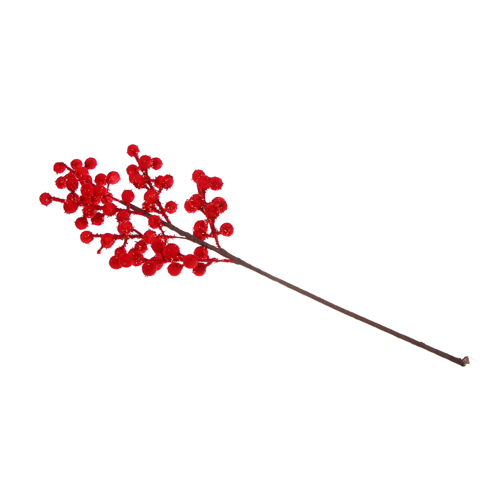 СНОУ БУМ Ветка с ягодами 60 см, металл, пластик, 2 цвета, белый, красный, арт.№ 353-503