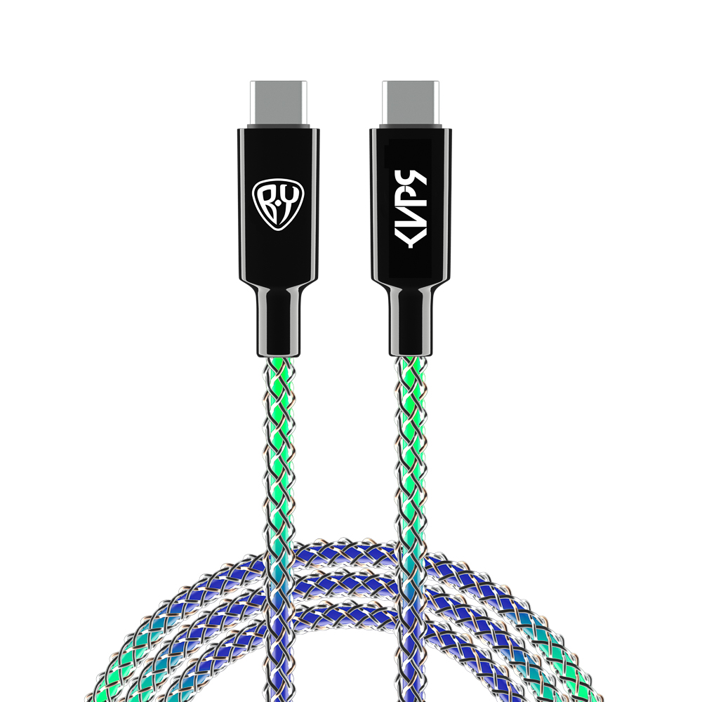 BY Киря Кабель для зарядки MAGIC LIGHT Type-C-Type-C, 1м, Быстрая зарядка 3А, PD 65W, подсветка, арт.№ 931-520