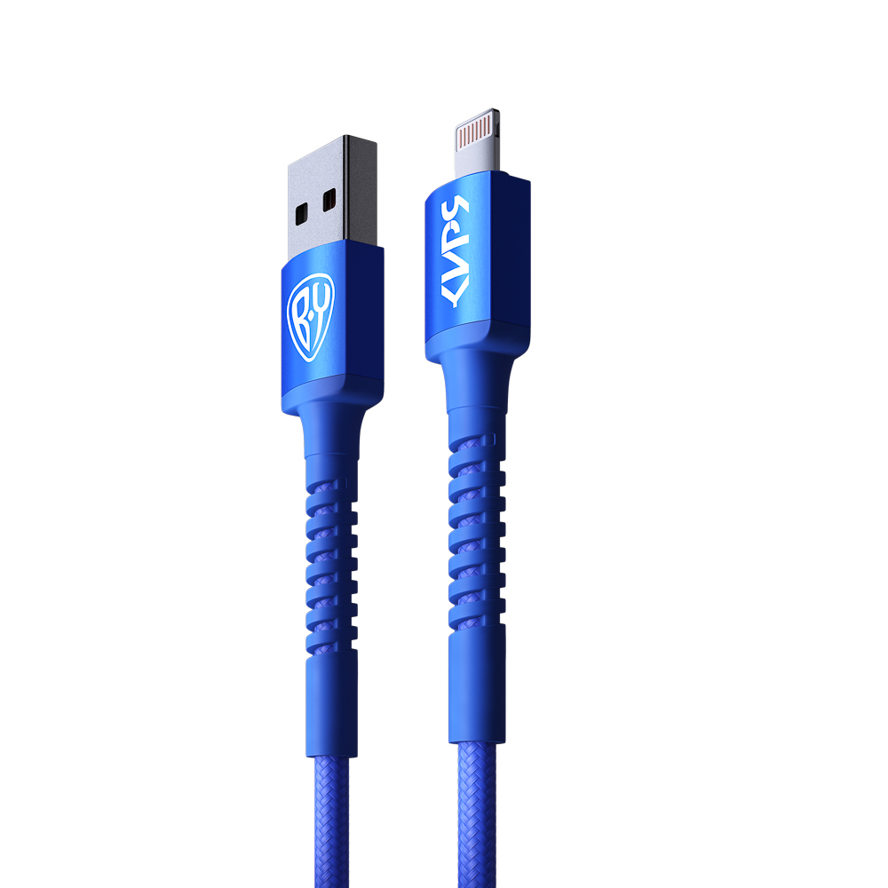 BY Киря Кабель для зарядки XXL iP, 2м, Быстрая зарядка 2.4А, 12W, тканевый, синий, арт.№ 931-521