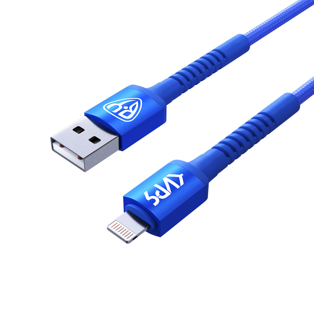 BY Киря Кабель для зарядки XXL iP, 2м, Быстрая зарядка 2.4А, 12W, тканевый, синий, арт.№ 931-521