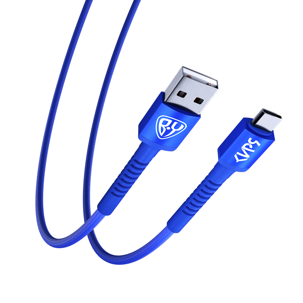 BY Киря Кабель для зарядки XXL Type-C, 2м, Быстрая зарядка 3А, QC, PD 36W, тканевый, синий, арт.№ 931-522