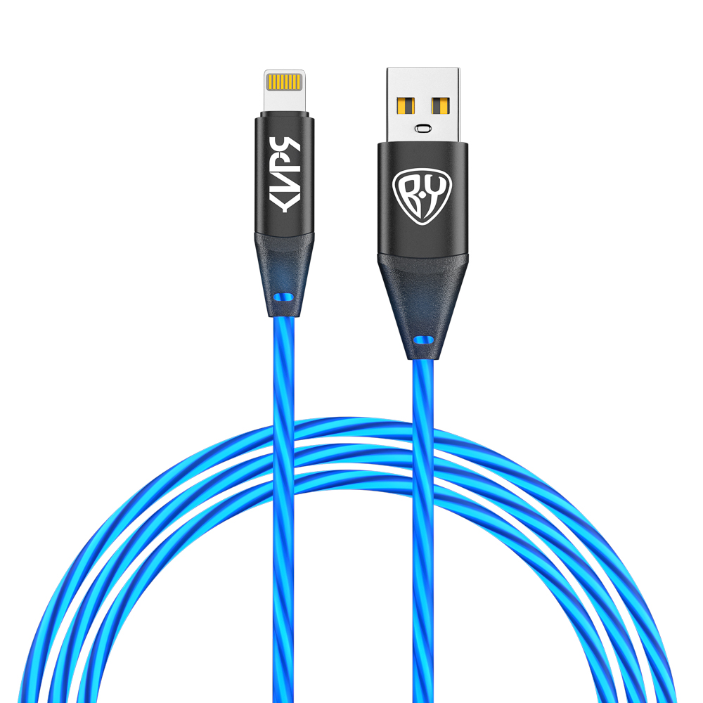 BY Киря Кабель для зарядки Светящийся iP, 1м, Быстрая зарядка 2.4А, 12W, синяя подсветка, арт.№ 931-524