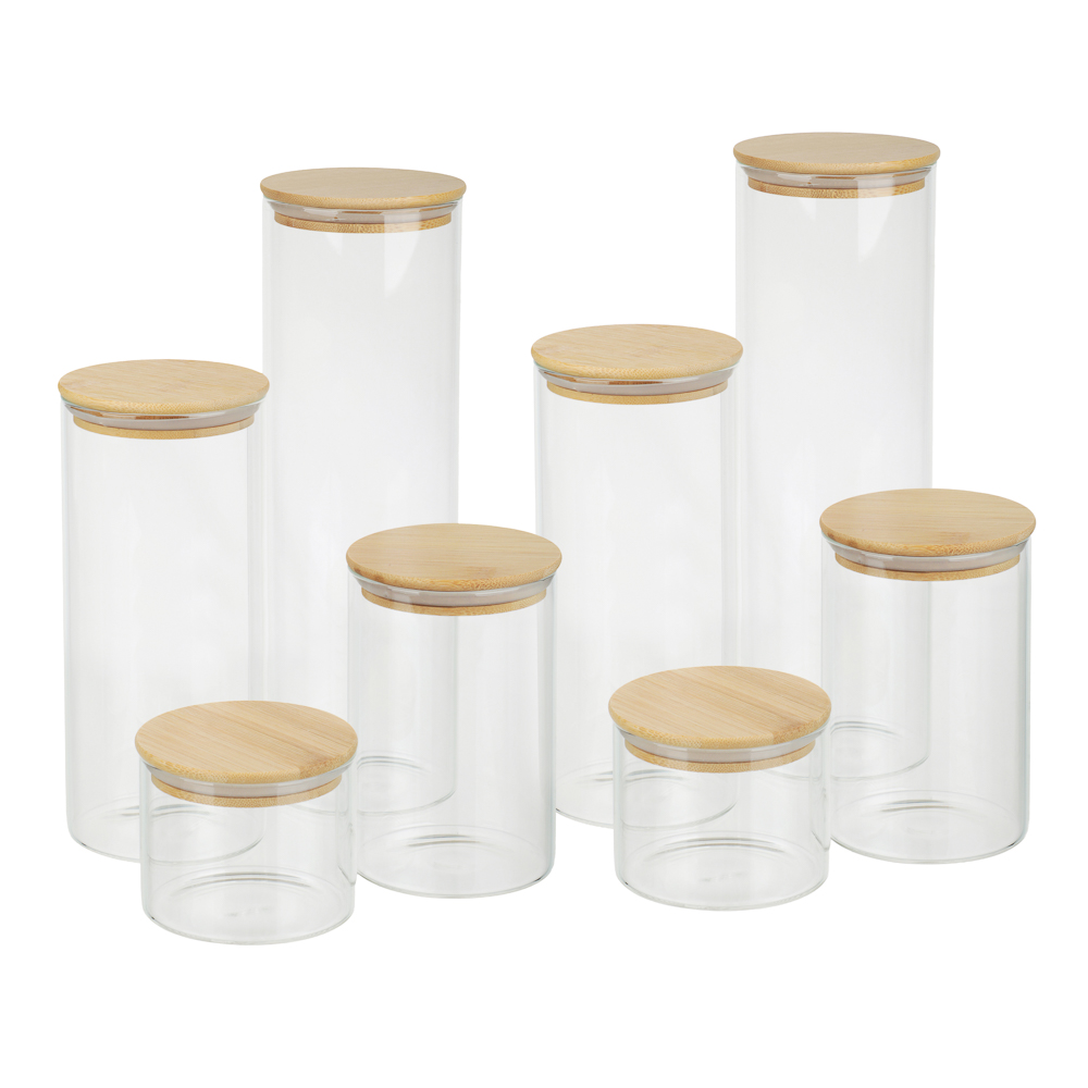 Набор стеклянных банок 8 шт с бамбуковой крышкой, арт.№ 828-357