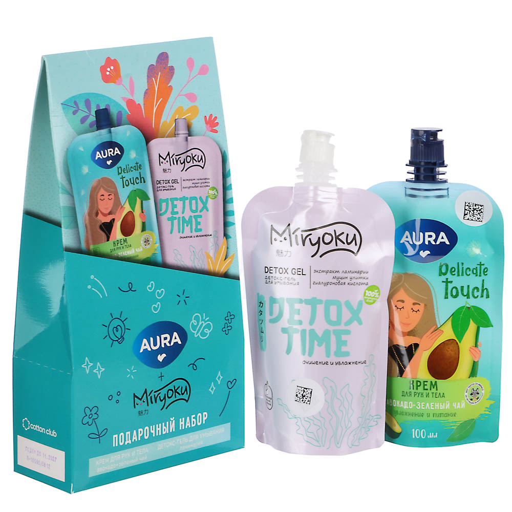 Подарочный набор женский:Крем д/рук и тела Aura,100мл+Детокс-гель д/умывания MIRYOKU,100мл, арт.№ 937-176