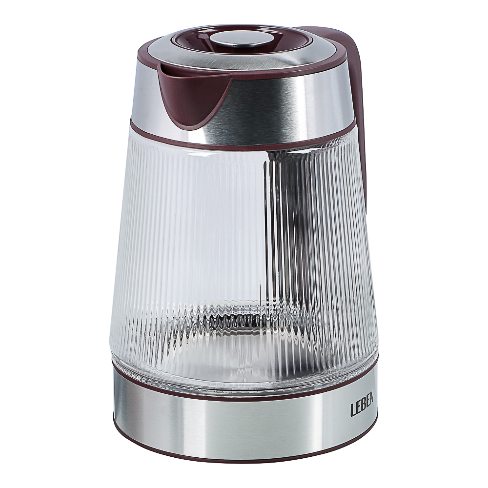 LEBEN Чайник электрический стеклянный 1,8л 1850 Вт рифленое стекло, бордовый, арт.№ 291-132