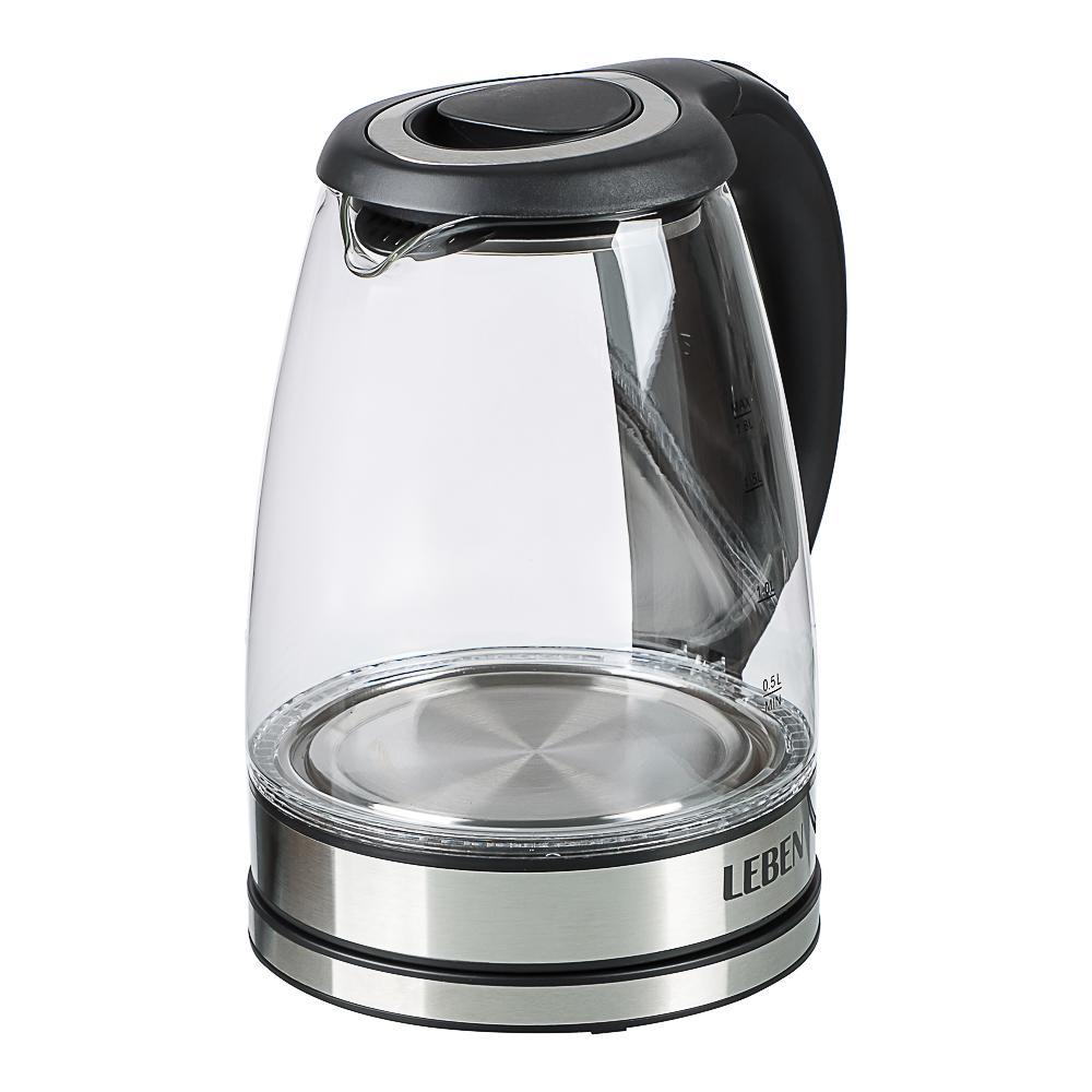 LEBEN Чайник электрический 1,8л стекло, черный, арт.№ 291-133