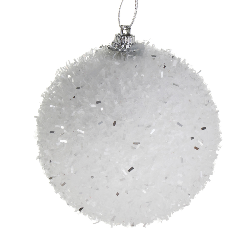 СНОУ БУМ Елочная игрушка шар, диаметр 8 см, белый с серебром, пластик, арт.№ 373-625