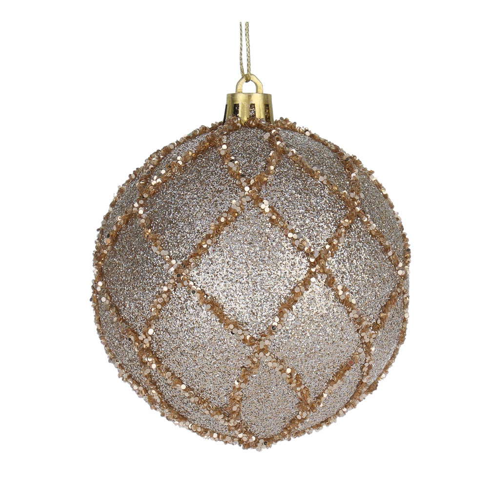 СНОУ БУМ Шар пластик 8 см, шампань, с рисунком, арт.№ 373-630