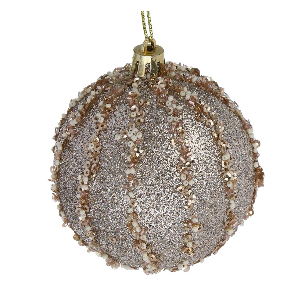 СНОУ БУМ Шар пластик 8 см, шампань, с полосками, арт.№ 373-631