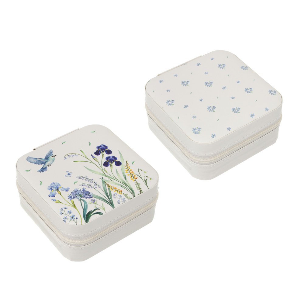 Шкатулка для украшений тм LADECOR "Ирисы", 10x10x5 см, текстиль, искусственная кожа, 2 вида, арт.№ 504-984