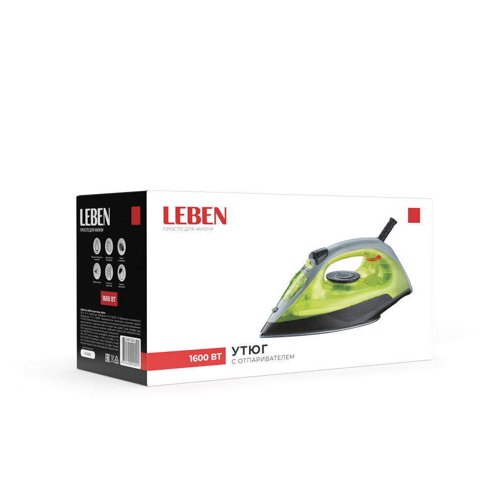 LEBEN Утюг 1600ВТ Верт отпар тефлон, арт.№ 249-054